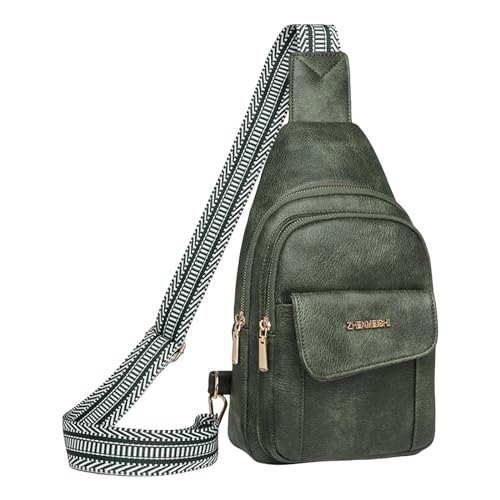 Umhängetaschen Damen Crossbody Bag Frauen Schulter Tasche Modische Muster Einfache Feste Farbe Layered Praktische Große Kapazität Zipper Messenger Tasche (Green, One Size) von ZZHZGZ