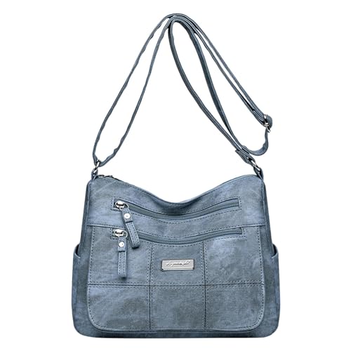 Umhängetaschen Damen Crossbody Bag Frauen Schulter Tasche Modische Muster Einfache Feste Farbe Retro Praktische Große Kapazität Zipper Messenger Tasche (Blue, One Size) von ZZHZGZ