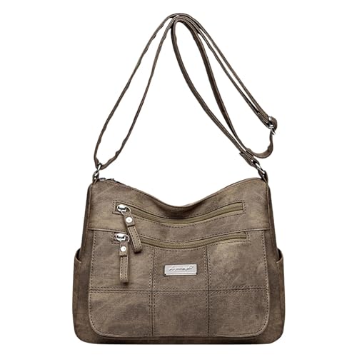 Umhängetaschen Damen Crossbody Bag Frauen Schulter Tasche Modische Muster Einfache Feste Farbe Retro Praktische Große Kapazität Zipper Messenger Tasche (Brown, One Size) von ZZHZGZ