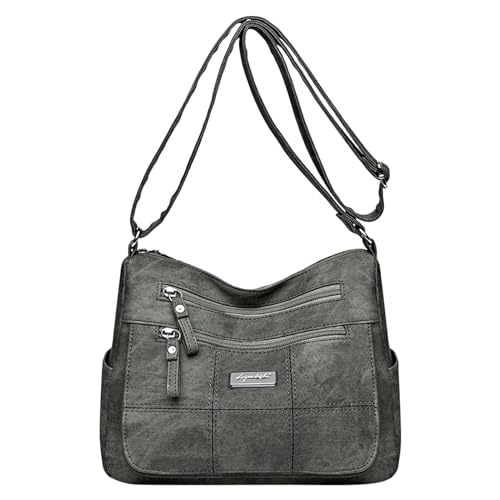 Umhängetaschen Damen Crossbody Bag Frauen Schulter Tasche Modische Muster Einfache Feste Farbe Retro Praktische Große Kapazität Zipper Messenger Tasche (Grey, One Size) von ZZHZGZ