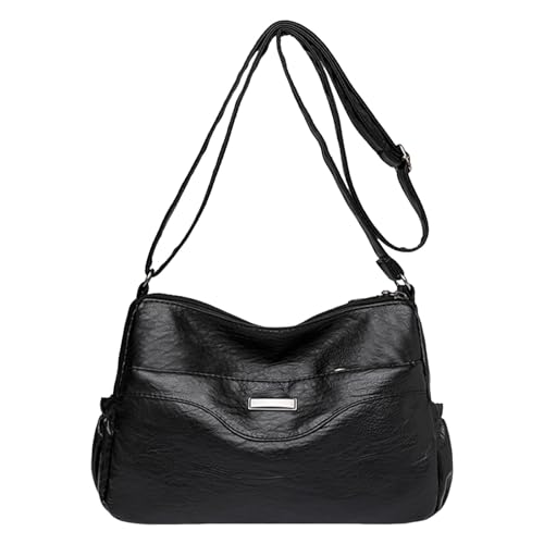 Umhängetaschen Damen Crossbody Bag Frauen Schulter Tasche Modische Muster Retro Einfarbig Große Kapazität Zipper Vielseitige Umhängetasche (Black, One Size) von ZZHZGZ