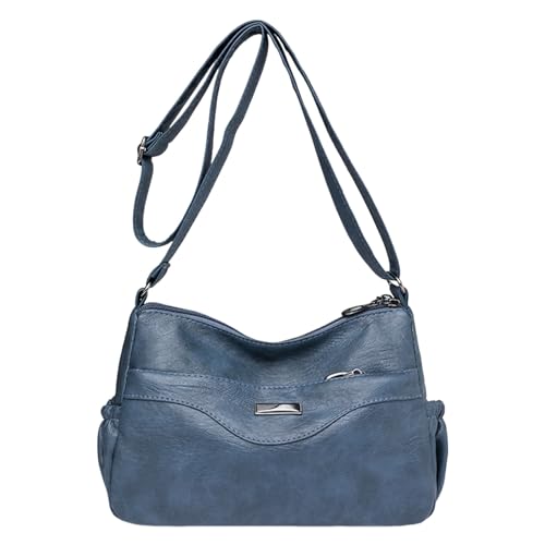 Umhängetaschen Damen Crossbody Bag Frauen Schulter Tasche Modische Muster Retro Einfarbig Große Kapazität Zipper Vielseitige Umhängetasche (Blue, One Size) von ZZHZGZ