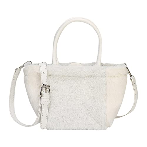 Umhängetaschen Damen Crossbody Bag Frauen Umhängetasche Mode Einfache Einfarbige Handtasche Messenger Bag Purpose Fashion Plüsch Tasche (White, One Size) von ZZHZGZ