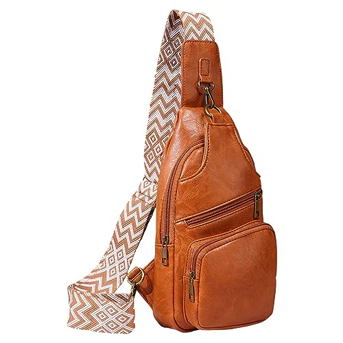 Umhängetaschen Damen Crossbody Bag Frauen Umhängetasche Mode Muster Einfache Solide Vintage Böhmischen Messenger Tasche Brust Tasche (Brown, One Size) von ZZHZGZ