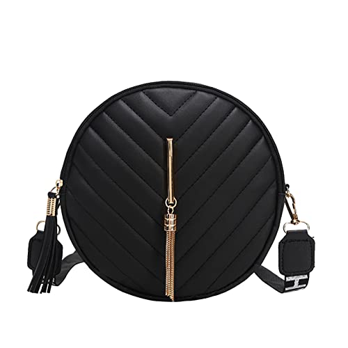 Umhängetaschen Damen Crossbody Bag Frauen Umhängetasche Modetrend Runde Tasche Retro Quaste Geldbörse Umhängetasche (Black, One Size) von ZZHZGZ