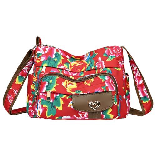 Umhängetaschen Damen Crossbody Bag Frauen Umhängetasche Modische Muster Floral Print Große Kapazität Praktische Casual Zipper Messenger Tasche (Brown, One Size) von ZZHZGZ