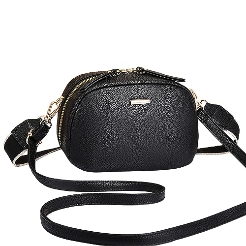 Umhängetaschen Damen Crossbody Bag Klassischer, vielseitiger Damen-Rucksack, zwei Schultergurte, Umhängetasche, weiches, Umhängetasche, Handytasche (Black, One Size) von ZZHZGZ