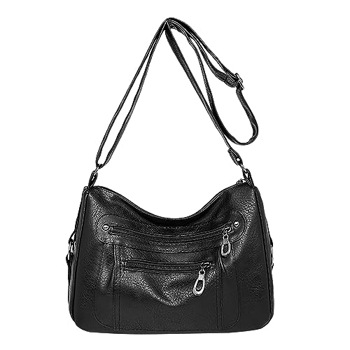 Umhängetaschen Damen Crossbody Bag Vintage klassische weiche stilvolle solide Umhängetasche Trend vielseitige Umhängetasche mit Taschen (Black, One Size) von ZZHZGZ