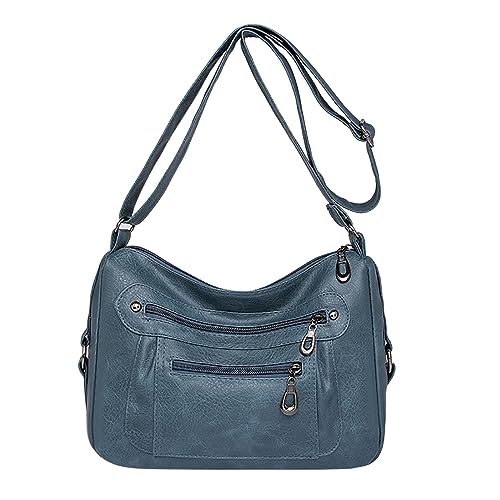 Umhängetaschen Damen Crossbody Bag Vintage klassische weiche stilvolle solide Umhängetasche Trend vielseitige Umhängetasche mit Taschen (Blue, One Size) von ZZHZGZ