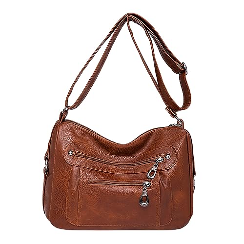 Umhängetaschen Damen Crossbody Bag Vintage klassische weiche stilvolle solide Umhängetasche Trend vielseitige Umhängetasche mit Taschen (Brown, One Size) von ZZHZGZ