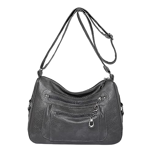 Umhängetaschen Damen Crossbody Bag Vintage klassische weiche stilvolle solide Umhängetasche Trend vielseitige Umhängetasche mit Taschen (Grey, One Size) von ZZHZGZ