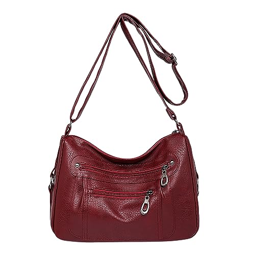 Umhängetaschen Damen Crossbody Bag Vintage klassische weiche stilvolle solide Umhängetasche Trend vielseitige Umhängetasche mit Taschen (Red, One Size) von ZZHZGZ