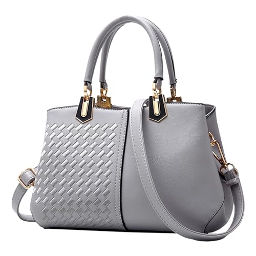 ZZHZGZ Damen Handtasche Umhängetasche Modische Handtasche für Frauen mittleren Alters, großes Fassungsvermögen, farbblockierter, bestickter, geflochtene Umhängetasche, Umhängetasche (Grey, One Size) von ZZHZGZ