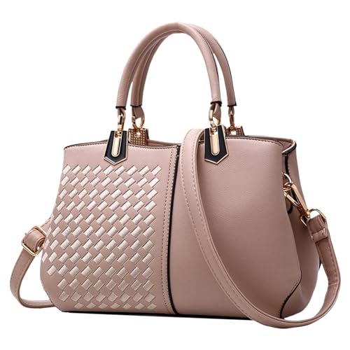 ZZHZGZ Damen Handtasche Umhängetasche Modische Handtasche für Frauen mittleren Alters, großes Fassungsvermögen, farbblockierter, bestickter, geflochtene Umhängetasche, Umhängetasche (Khaki, One Size) von ZZHZGZ