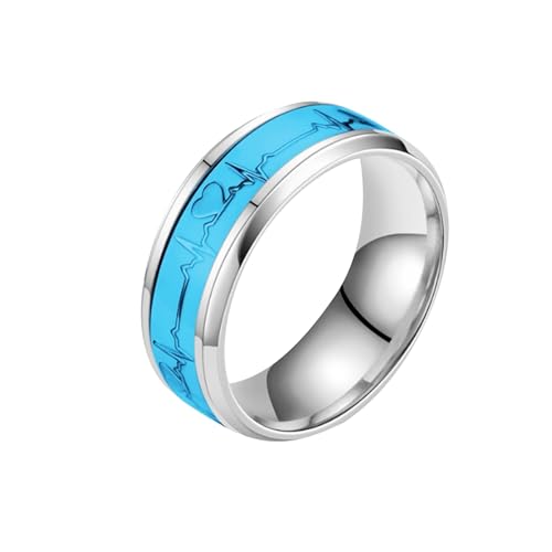 ZZHZGZ Damen Ringe Elegant Schlicht Silberringe Mehrfarbiger Ring in Herzform, Titanstahl, mehrfarbig, individueller Ring, Design-Ring, Paarring, Paar-Geschenk (Blue, 12) von ZZHZGZ