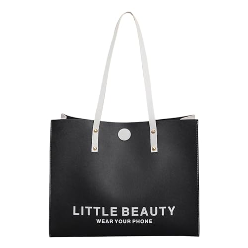 ZZHZGZ Damen Tote Bag Handtasche Damen-Umhängetasche, modisches Muster, minimalistisch, dekorativer Schnallenriemen, große Kapazität (Black, One Size) von ZZHZGZ