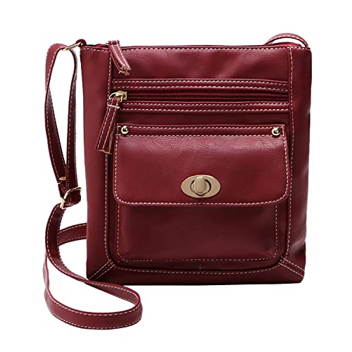 ZZHZGZ Umhängetaschen Damen Crossbody Bag, einfarbig, große Kapazität, verstellbarer Schultergurt, Spannschloss, vielseitige Umhängetasche mit einer Schulter (Red, One Size) von ZZHZGZ