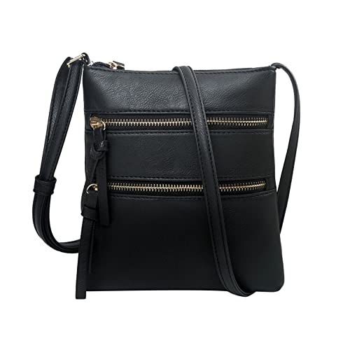 ZZHZGZ Umhängetaschen Damen Crossbody Bag, einfarbig, weiches, große Kapazität, verstellbarer Schultergurt, Reißverschluss, vielseitige Umhängetasche mit einer Schulter (Black, One Size) von ZZHZGZ