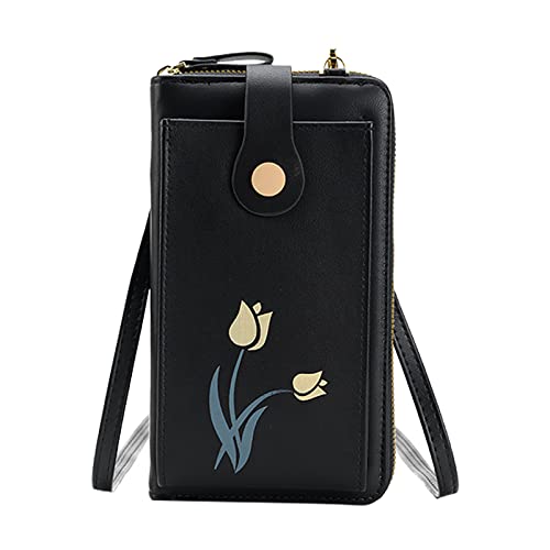 ZZHZGZ Umhängetaschen Damen Crossbody Bag Damen-Blumen-Mini-vertikale multifunktionale Handytasche Umhängetasche (Black, One Size) von ZZHZGZ