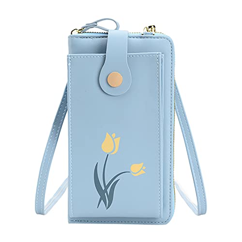 ZZHZGZ Umhängetaschen Damen Crossbody Bag Damen-Blumen-Mini-vertikale multifunktionale Handytasche Umhängetasche (Blue, One Size) von ZZHZGZ