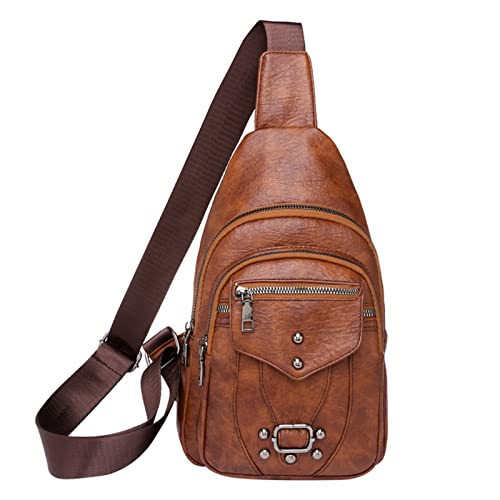 ZZHZGZ Umhängetaschen Damen Crossbody Bag Damen-Brusttasche, weiches Ledergefühl, Umhängetasche, große Kapazität, einfache Retro-Schultertasche, Reisetasche (Brown, One Size) von ZZHZGZ