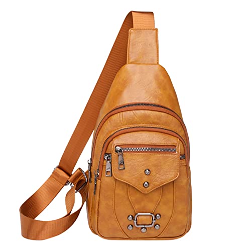 ZZHZGZ Umhängetaschen Damen Crossbody Bag Damen-Brusttasche, weiches Ledergefühl, Umhängetasche, große Kapazität, einfache Retro-Schultertasche, Reisetasche (Yellow, One Size) von ZZHZGZ