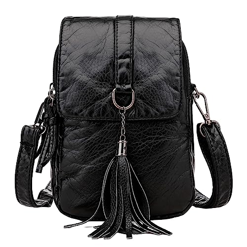 ZZHZGZ Umhängetaschen Damen Crossbody Bag Damen Retro-Umhängetasche, kleine Tasche, weiches, Umhängetasche, modisch, einfarbig, einfach, große Kapazität, mehrlagige Handytasche (Black, One Size) von ZZHZGZ