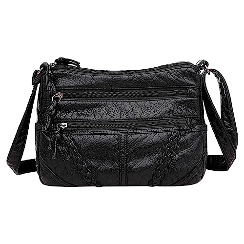 ZZHZGZ Umhängetaschen Damen Crossbody Bag Damen Umhängetasche weichem, Retro, schlicht, modisch, großes Fassungsvermögen, mehrere Taschen, Umhängetasche (Black, One Size) von ZZHZGZ