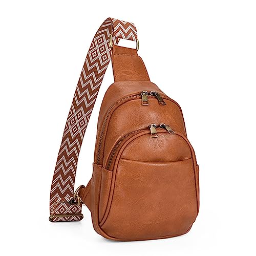 ZZHZGZ Umhängetaschen Damen Crossbody Bag Damentasche, modische Schultertasche, kleine Brusttasche, weiches, Retro-kleiner Rucksack (Brown, One Size) von ZZHZGZ