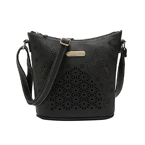 ZZHZGZ Umhängetaschen Damen Crossbody Bag Einfarbig Vielseitige Hohl Handtasche Große Kapazität Verstellbare Einzelschulter Umhängetasche (Black, One Size) von ZZHZGZ