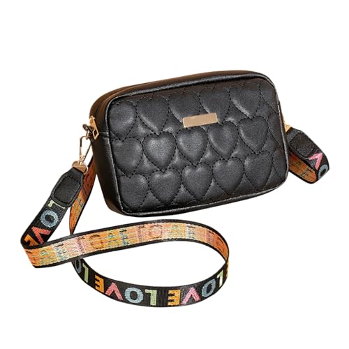 ZZHZGZ Umhängetaschen Damen Crossbody Bag Frauen Einfarbig Einfache Stickerei Tasche Herzförmige Kleine Quadratische Tasche Casual Vielseitige Umhängetasche (Black, One Size) von ZZHZGZ