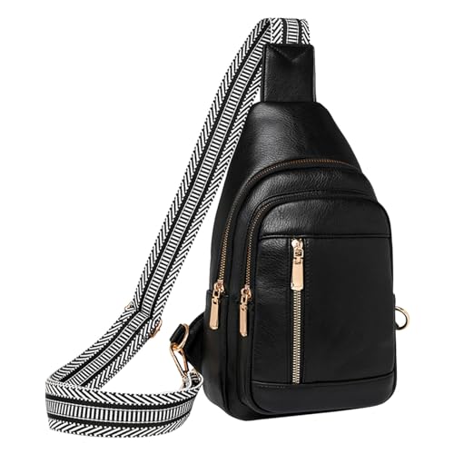 ZZHZGZ Umhängetaschen Damen Crossbody Bag Frauen Schulter Tasche Mode Muster Einfache Feste Farbe Große Kapazität Layered Praktische Umhängetasche (Black, One Size) von ZZHZGZ