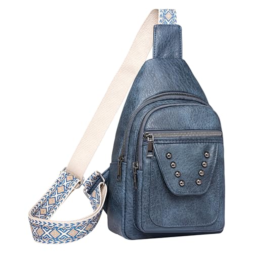 ZZHZGZ Umhängetaschen Damen Crossbody Bag Frauen Schulter Tasche Mode Muster Einfache Feste Farbe Große Kapazität Layered Praktische Umhängetasche (Blue, One Size) von ZZHZGZ