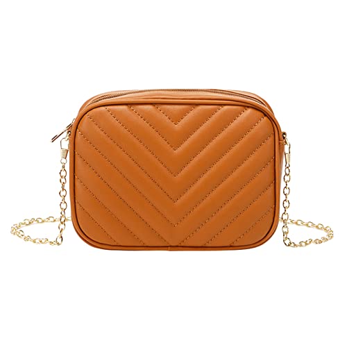 ZZHZGZ Umhängetaschen Damen Crossbody Bag Frauen Umhängetasche Mode Einfache Streifen Trend Kette Umhängetasche Geldbörse Praktisch (Brown, One Size) von ZZHZGZ