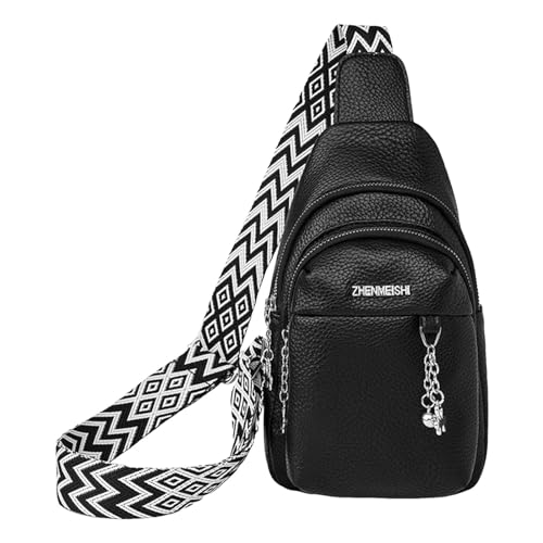 ZZHZGZ Umhängetaschen Damen Crossbody Bag Frauen Umhängetasche Modische Muster Einfache Feste Farbe Frische Frauen Casual Große Kapazität Brust Tasche (Black, One Size) von ZZHZGZ