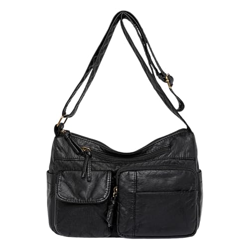 ZZHZGZ Umhängetaschen Damen Crossbody Bag Frauen Umhängetasche Modische Retro Einfarbig Große Kapazität Praktische Vielseitige Casual Messenger Tasche (Black, One Size) von ZZHZGZ