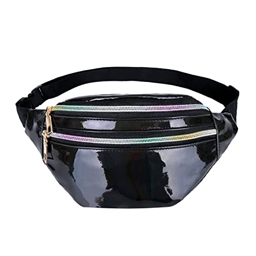 ZZHZGZ Umhängetaschen Damen Crossbody Bag Gürteltasche Männer Frauen Glänzende PU-Gürteltasche Multifunktionale Farbe Single Shoulder Body Bag (Black, One Size) von ZZHZGZ