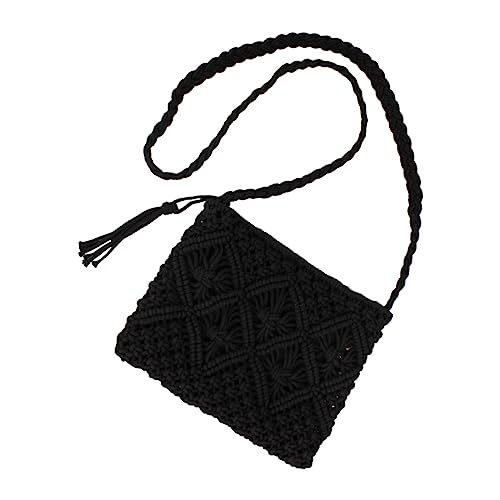 ZZHZGZ Umhängetaschen Damen Crossbody Bag Handgewebte Umhängetasche für Damen, Sommer-Strand-Clutch, gewebte, handgefertigte Schultertasche (Black, One Size) von ZZHZGZ