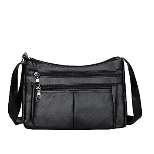 ZZHZGZ Umhängetaschen Damen Crossbody Bag Lässige Ledermode vielseitige Retro-Ledertasche (Black, One Size) von ZZHZGZ