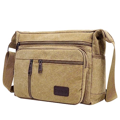 ZZHZGZ Umhängetaschen Damen Crossbody Bag Layer Große Kapazität Leinwand Umhängetasche Freizeit Reise Layer Männer Business Tasche Umhängetasche (Khaki, One Size) von ZZHZGZ