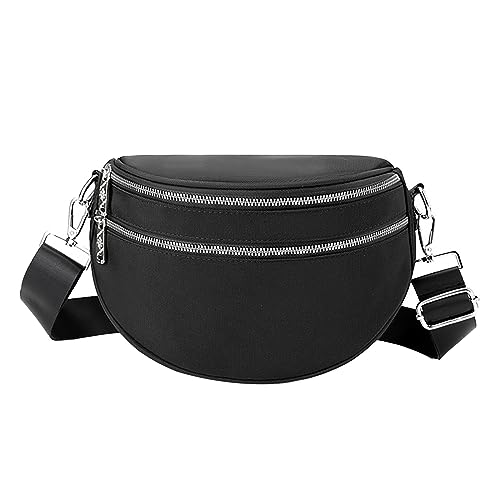 ZZHZGZ Umhängetaschen Damen Crossbody Bag Leichtes Nylongewebe, Damentasche, modische Damen-Schulter-Umhängetasche, lässige Shopping-Hüfttasche (Black, One Size) von ZZHZGZ