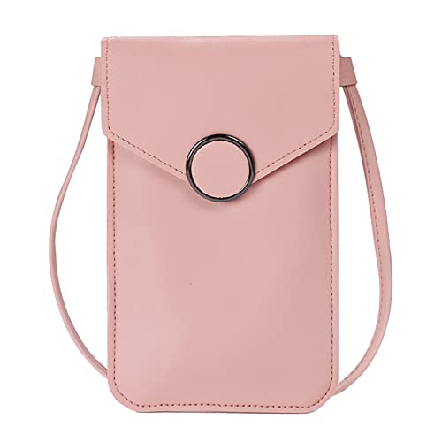 ZZHZGZ Umhängetaschen Damen Crossbody Bag Mode Frauen Kunstleder Einfarbig Hasp Transparente Operation Ccreen Handytasche Umhängetasche Umhängetasche (Pink, One Size) von ZZHZGZ