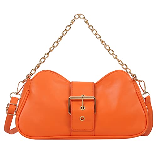 ZZHZGZ Umhängetaschen Damen Crossbody Bag Retro Einfarbig Metallschnalle Verstellbarer Schultergurt Umhängetasche (Orange, One Size) von ZZHZGZ