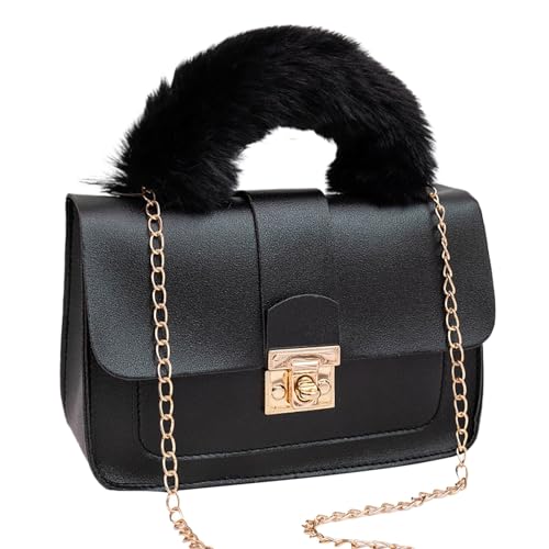 ZZHZGZ Umhängetaschen Damen Crossbody Bag Schloss-Kettentasche für Damen, Taschendesign, High-End-Sinn, modisch einfach, eine Schultertasche, Umhängetasche (Black, One Size) von ZZHZGZ