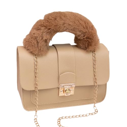 ZZHZGZ Umhängetaschen Damen Crossbody Bag Schloss-Kettentasche für Damen, Taschendesign, High-End-Sinn, modisch einfach, eine Schultertasche, Umhängetasche (Khaki, One Size) von ZZHZGZ