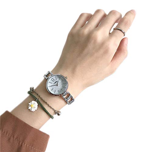 ZZJDBF Damen Hohlmetallband, einfache Stil Mode Uhr, Runde Form Armbanduhr, mit Legierung Chrysantheme Stil Armband, Frauen Armreif Uhr und Armband Set (Color : C) von ZZJDBF