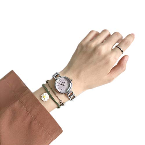 ZZJDBF Damen Hohlmetallband, einfache Stil Mode Uhr, Runde Form Armbanduhr, mit Legierung Chrysantheme Stil Armband, Frauen Armreif Uhr und Armband Set (Color : D) von ZZJDBF