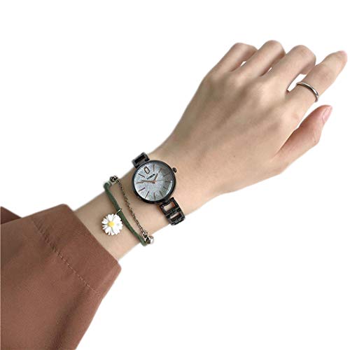 ZZJDBF Damen Hohlmetallband, einfache Stil Mode Uhr, Runde Form Armbanduhr, mit Legierung Chrysantheme Stil Armband, Frauen Armreif Uhr und Armband Set (Color : G) von ZZJDBF