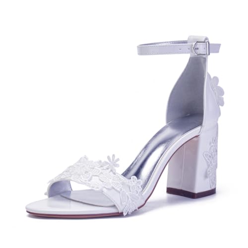ZZQCCHL Damen Chunky Block Heel Brautschuhe Knöchelriemen Offene Spitze Hochzeit Sandalen mit Spitze Applikationen Party Ballkleid Schuhe,Weiß,42 EU ZZQCCHL Damen Chunky Block Heel Brautschuhe Knöchelriemen Offene Spitze Hochzeit Sandalen mit Spitze Applikationen Party Ballkleid Schuhe,Weiß,42 EU von ZZQCCHL