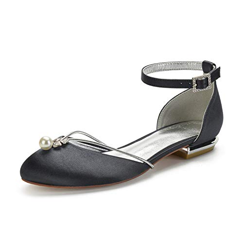 ZZQCCHL Damen Knöchelriemen Brautkleid Flache Schuhe Satin Runde Spitze Brautschuhe Bequeme niedrige Absätze Abendliche Ballpumpen,Schwarz,41 EU ZZQCCHL Damen Knöchelriemen Brautkleid Flache Schuhe Satin Runde Spitze Brautschuhe Bequeme niedrige Absätze Abendliche Ballpumpen,Schwarz,41 EU von ZZQCCHL
